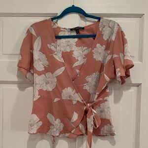 Elegant Floral Wrap Blouse in Soft Pink